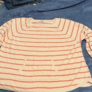 Barefoot Dreams Striped Cream and Orange Sweater